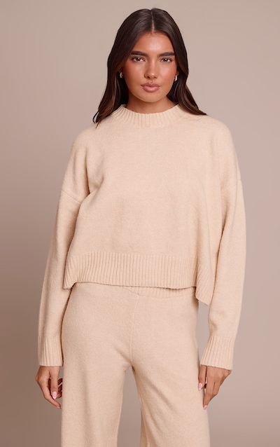 Beige Marl Knitted Cropped Crew Neck Jumper