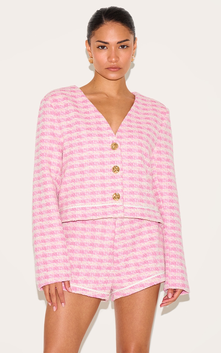 Petite Pink Tweed Tailored Shorts image 1