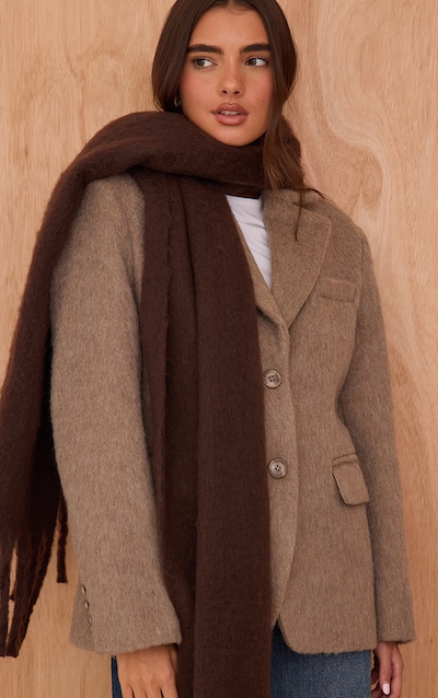 Chocolate Brushed Knit Tassel Scarf