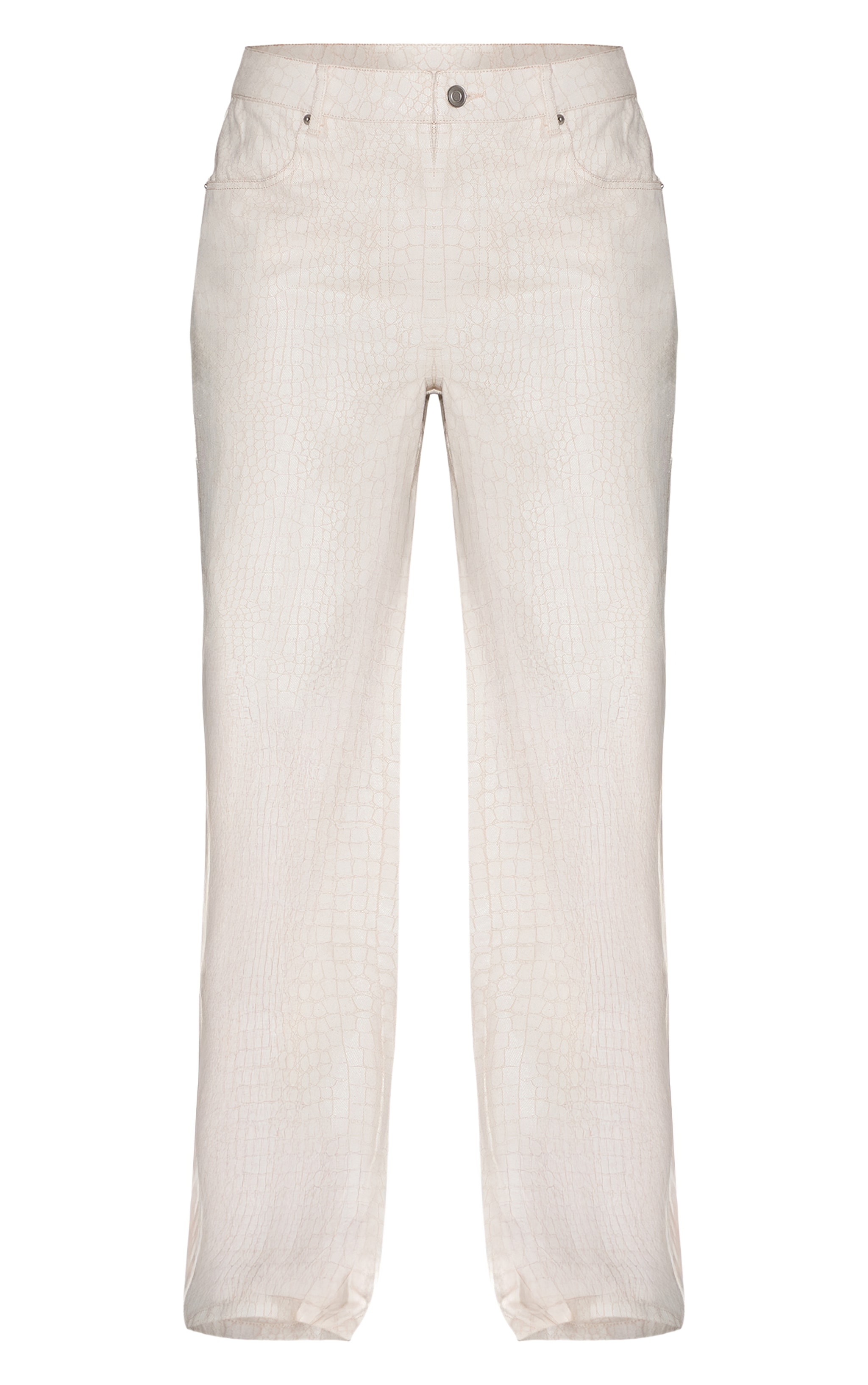 Cream Snake Print Mid Waist Straight Leg Coated Jeans image 5