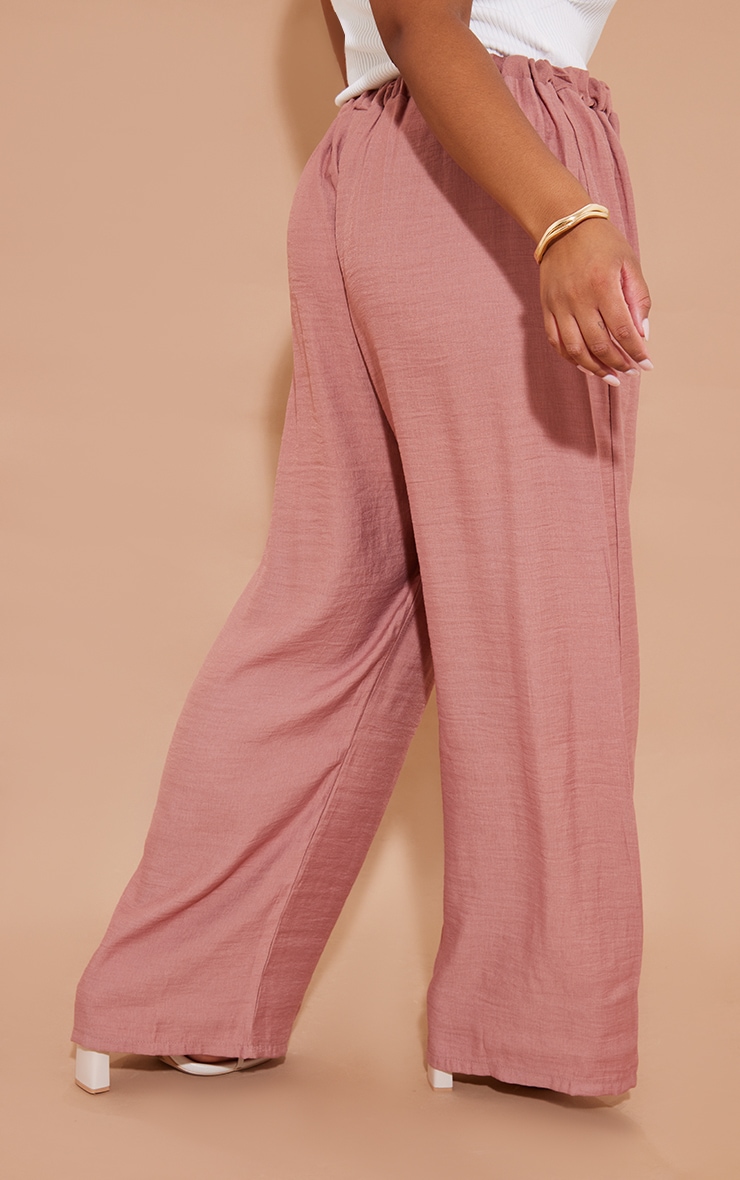 Plus Dusty Pink Lightweight Wide Leg Trousers image 3