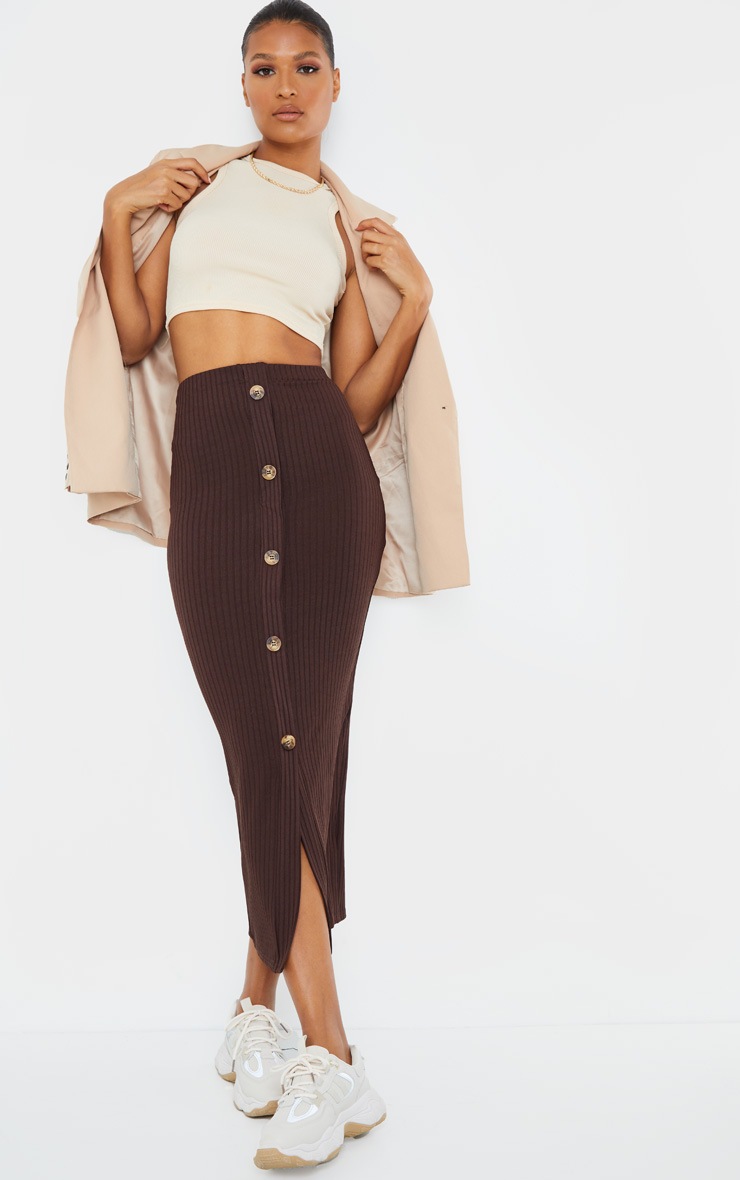 Chocolate Button Front Midaxi Skirt