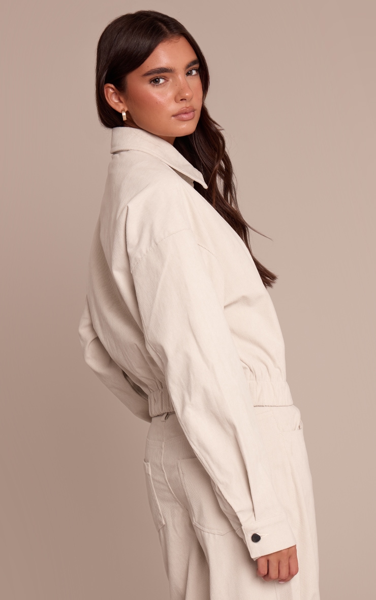 Ecru Cord Cropped Zip Jacket image 2