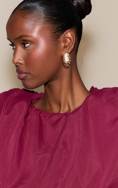 Gold Brushed Dome Diamante Stud Earrings