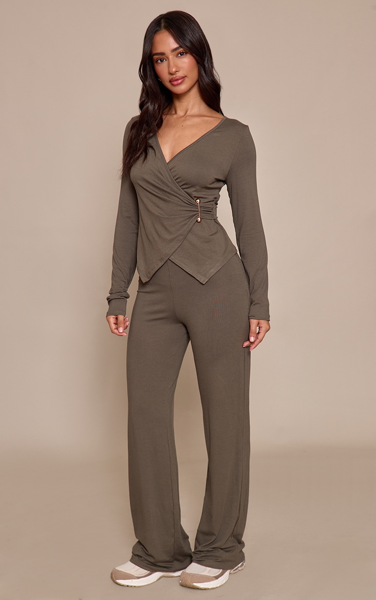 Petite Pantalon large en jersey kaki image 2