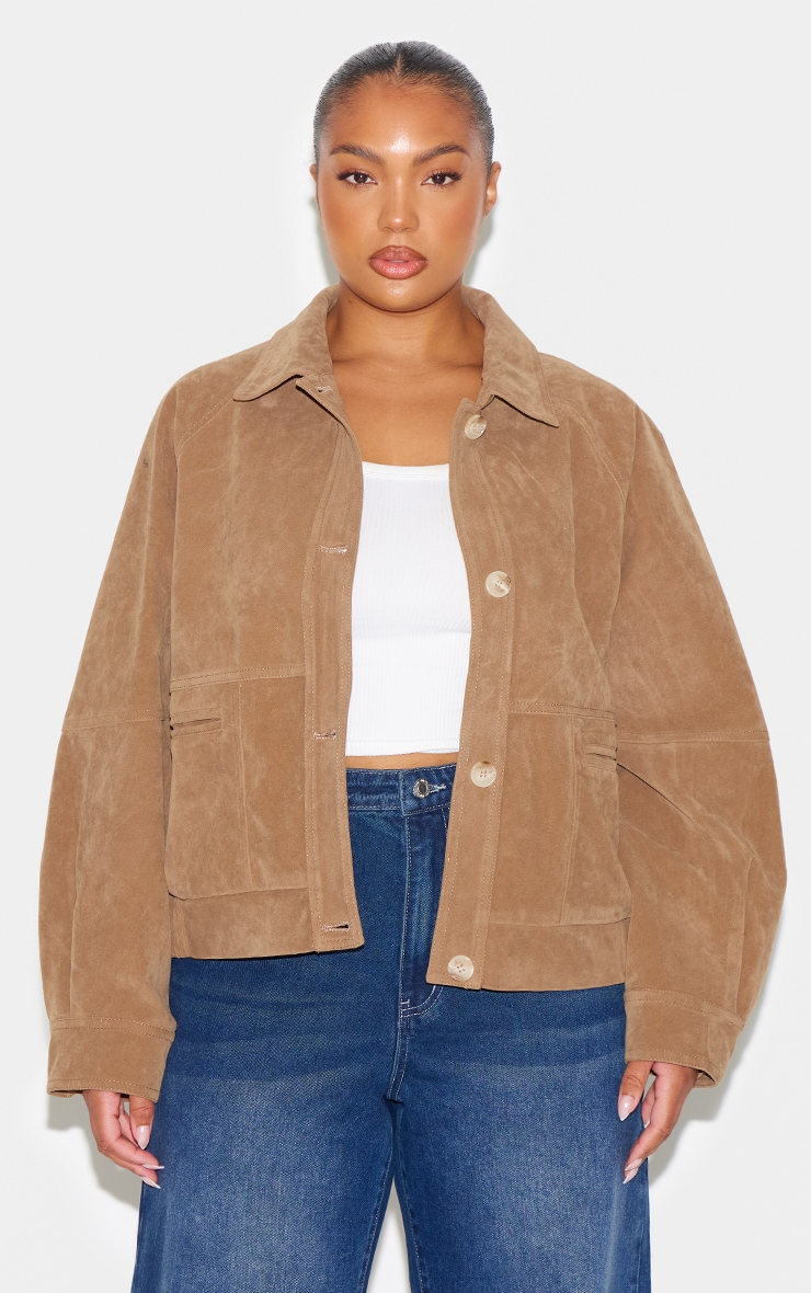 Plus Beige Oversized Faux Suede Jacket image 1