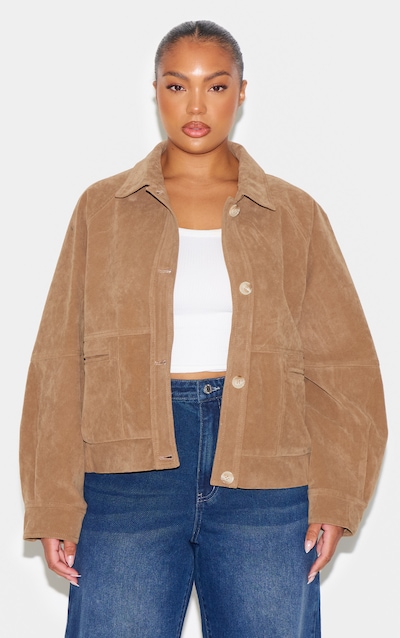 Plus Beige Oversized Faux Suede Jacket