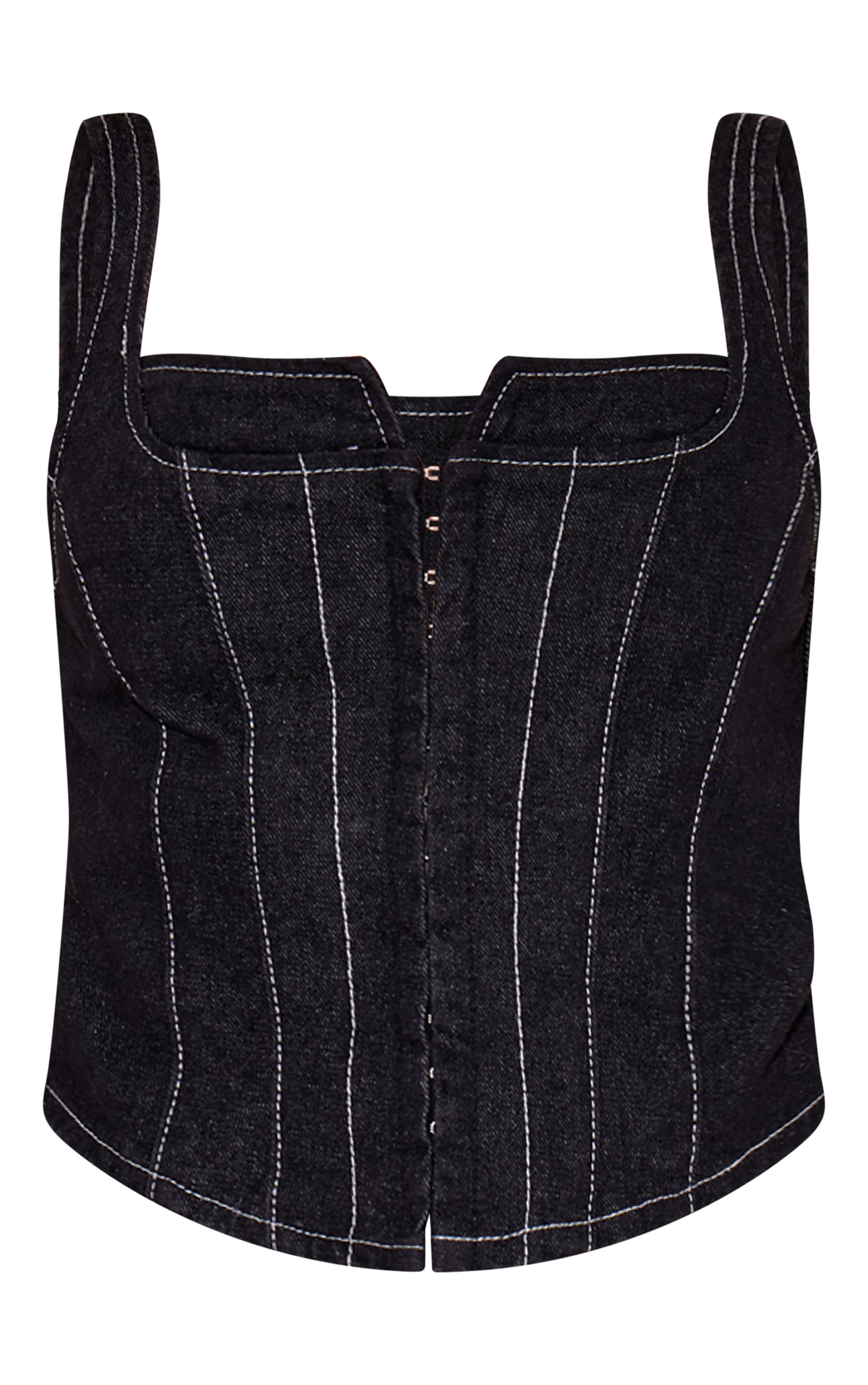 Black Denim Corset Contrast Stitch Top image 5