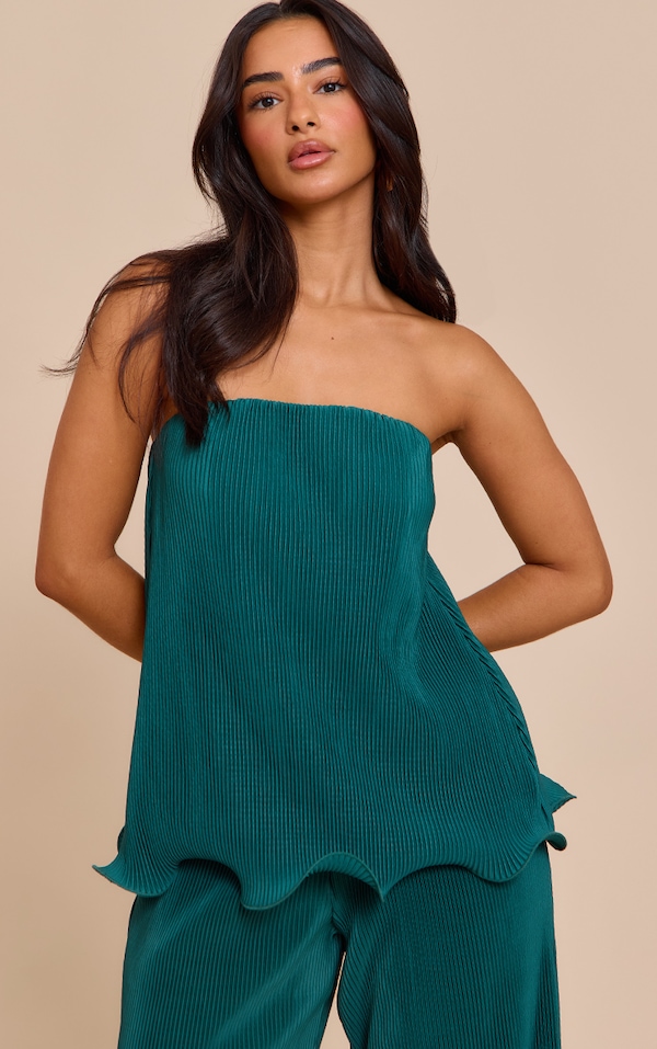 Petite Teal Plisse Frilled Edge Bandeau Top