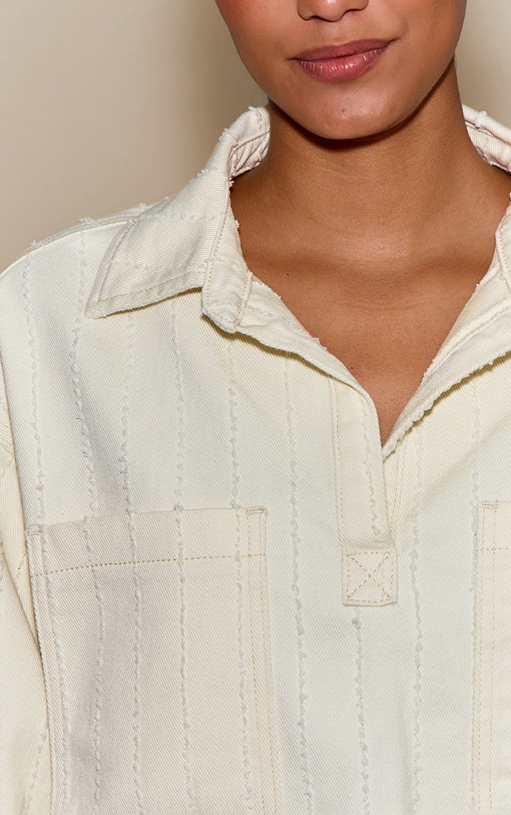 White Boucle Denim Oversized Shirt image 2