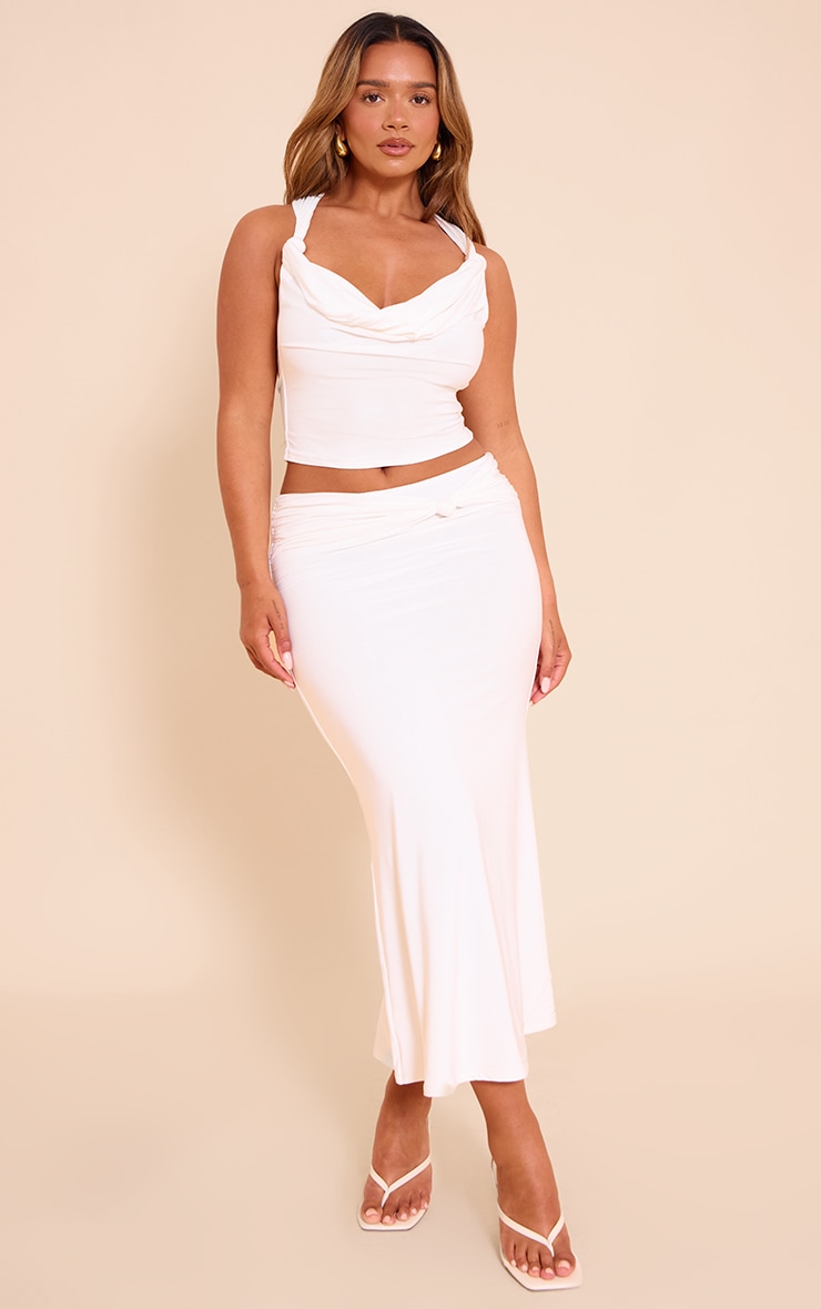Shape White Slinky Knot Detail Cowl Neck Top image 3