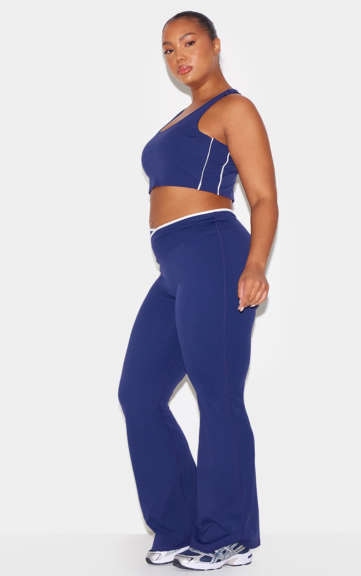 Navy Sculpt Binding Wrap Contrast Waist Yoga Pants image 9