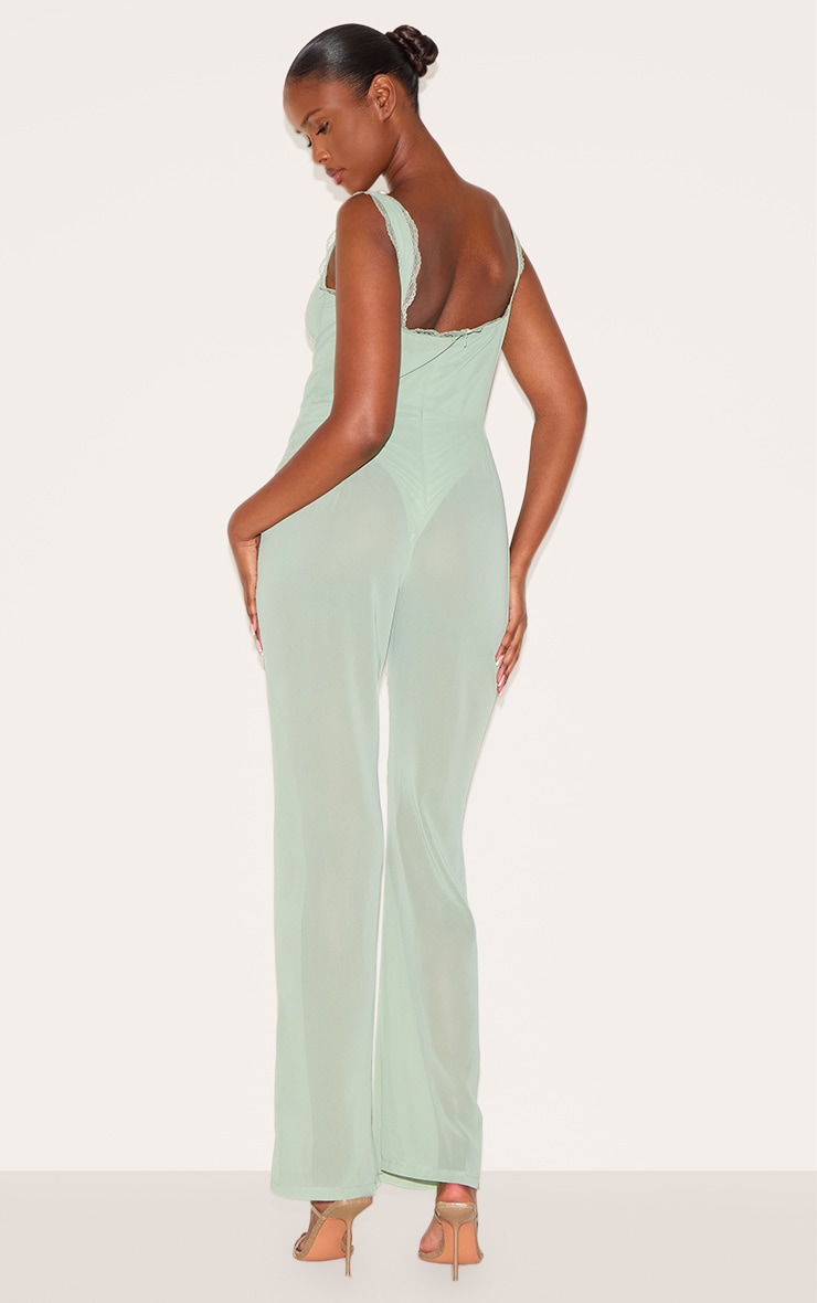 Sage Green Chiffon Corset Detail Flared Jumpsuit image 2