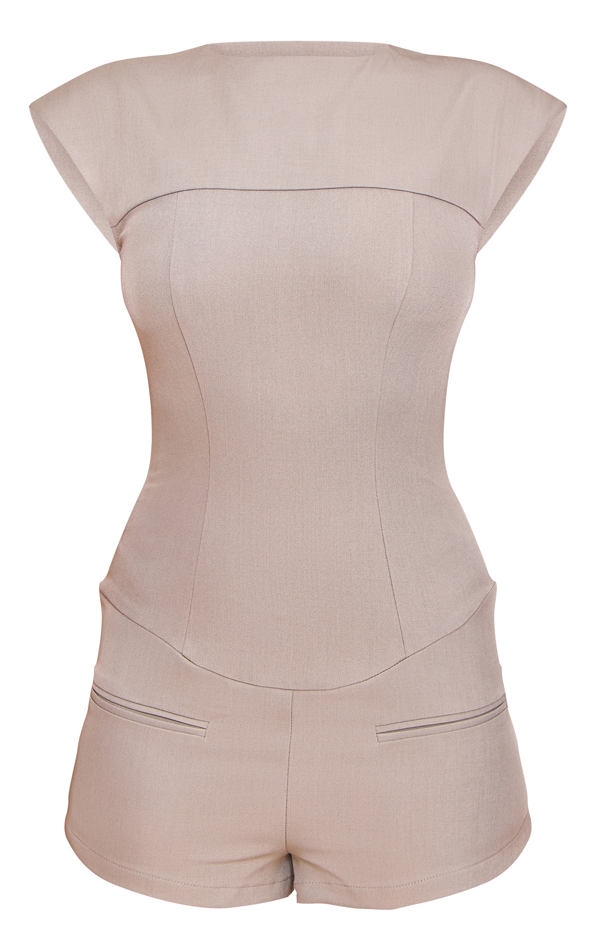 Mushroom Tailored Woven Boatneck Cap Sleeve Romper image 5