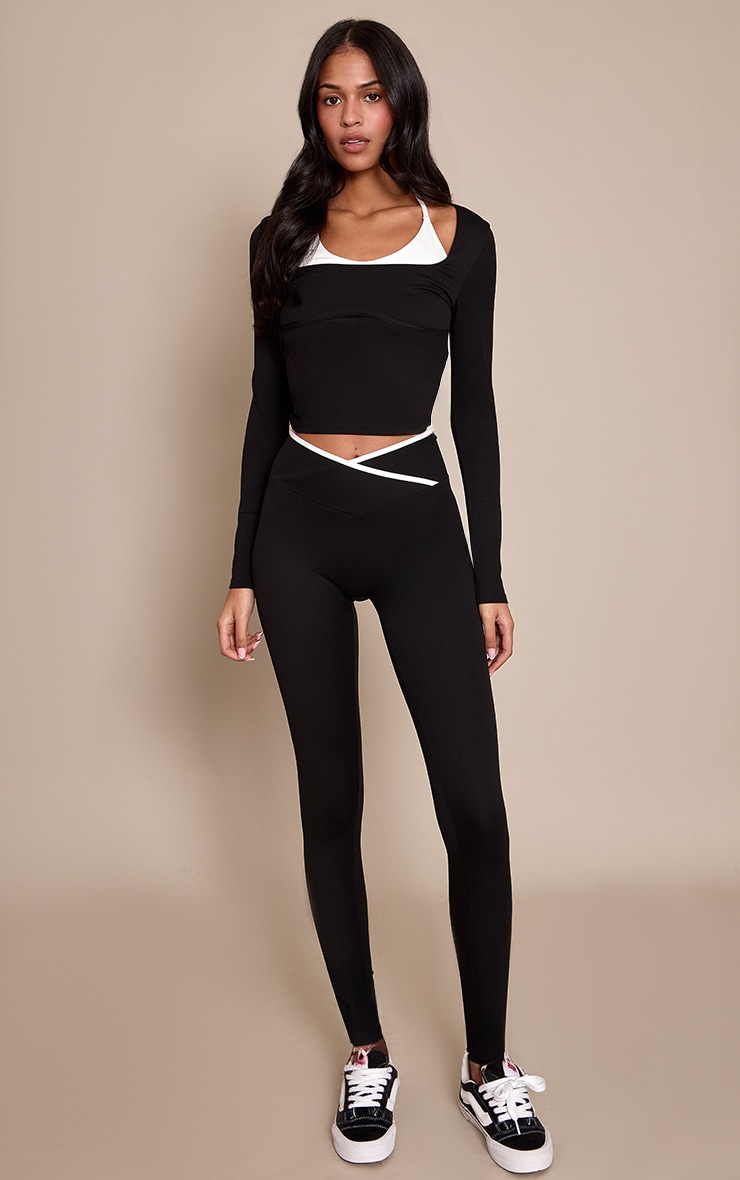 Tall Black Sculpt Double Layer Long Sleeve Gym Top image 3