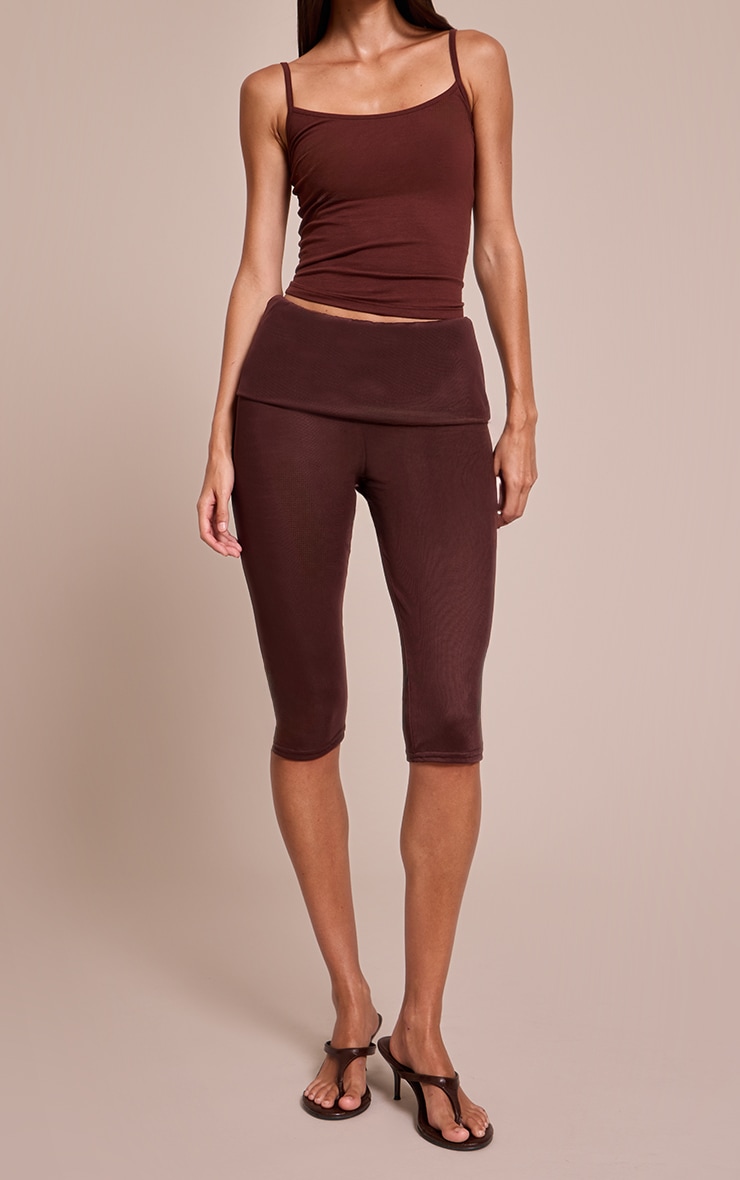 Chocolate Mesh Foldover Capris