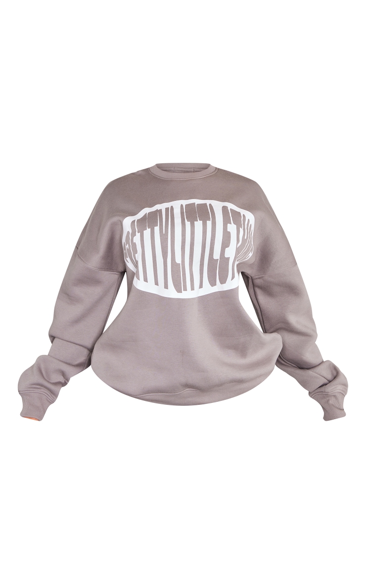 PRETTYLITTLETHING Charcoal Oversized Printed Sweatshirt image 4