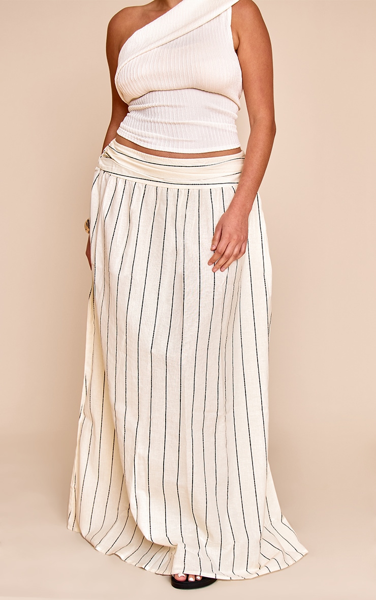 Plus Stone Stripe Cotton Ruched Waist Maxi Skirt image 1