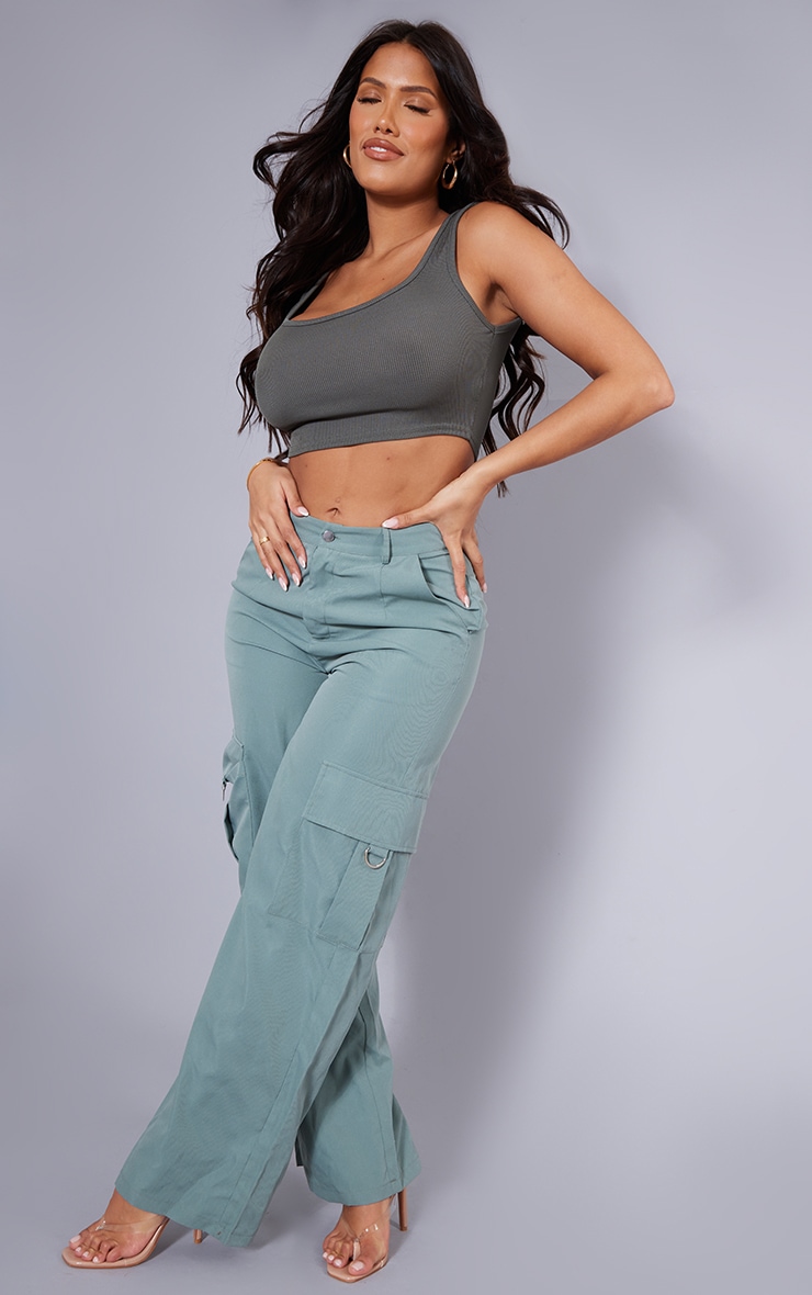 Shape Khaki Rib Scoop Neck Crop Top image 3