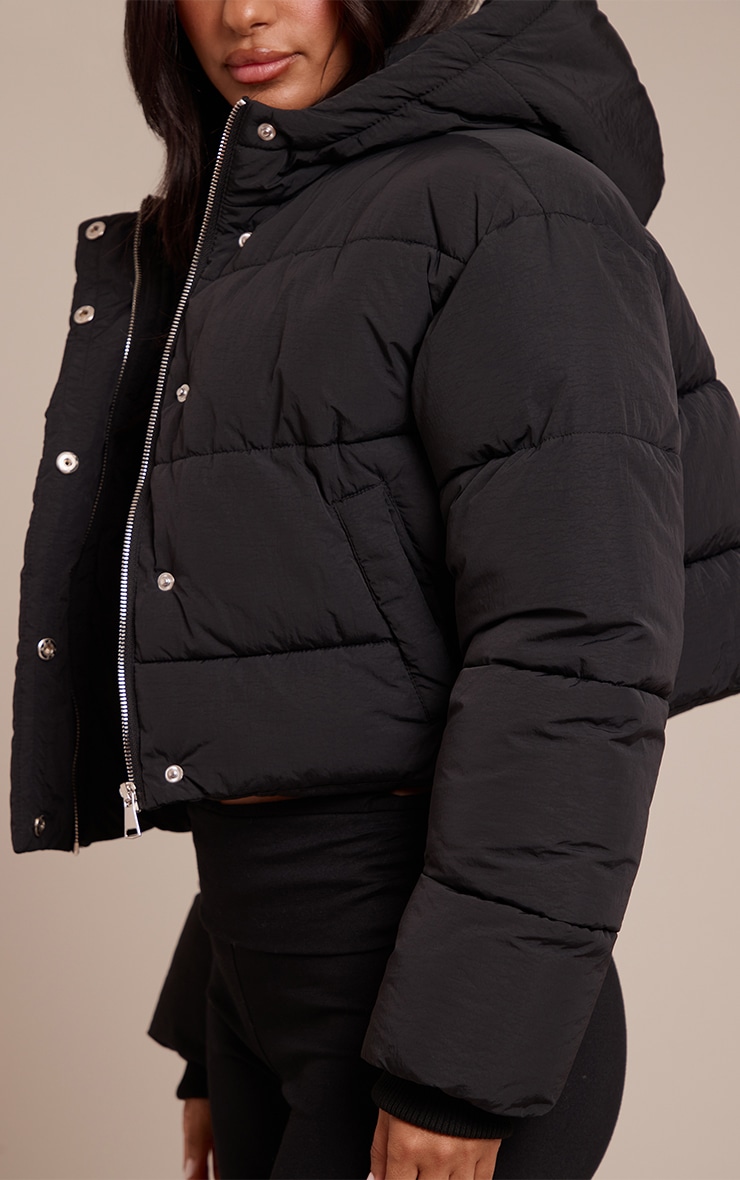 Petite Black Cropped Drawstring Puffer Jacket image 4