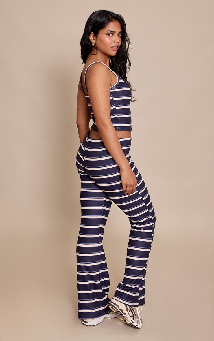 Petite Navy Stripe Mid Rise Flare Pants image 3