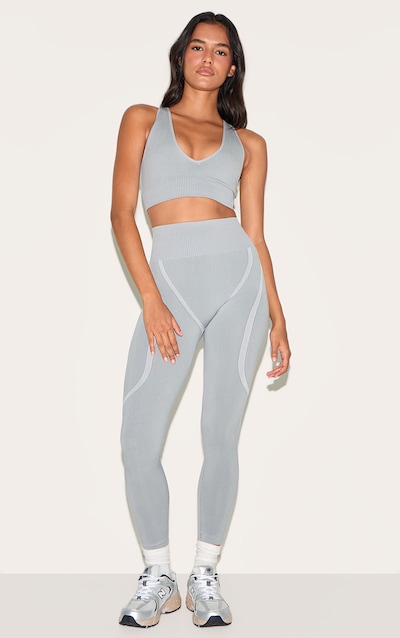 Legging côtelé gris sans coutures à taille haute