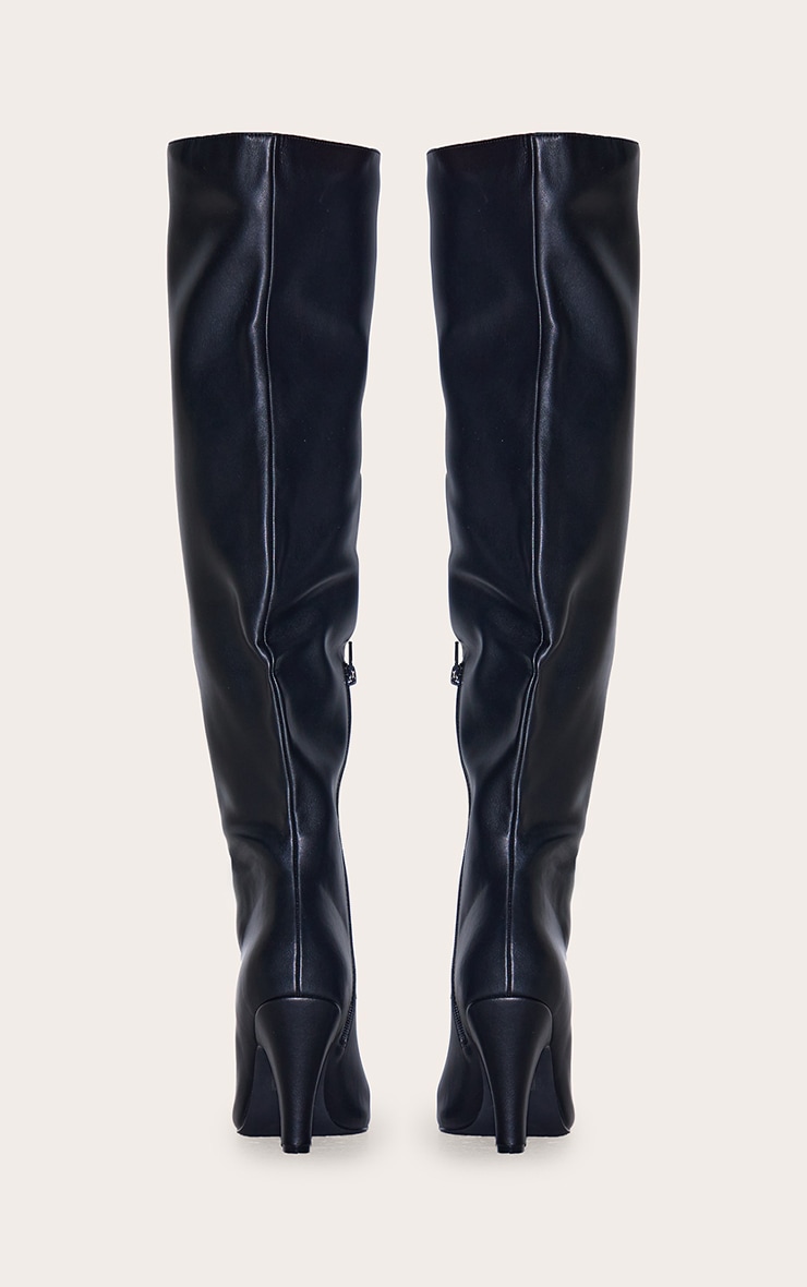 Black PU Point Toe Over The Knee Heeled Boot image 3