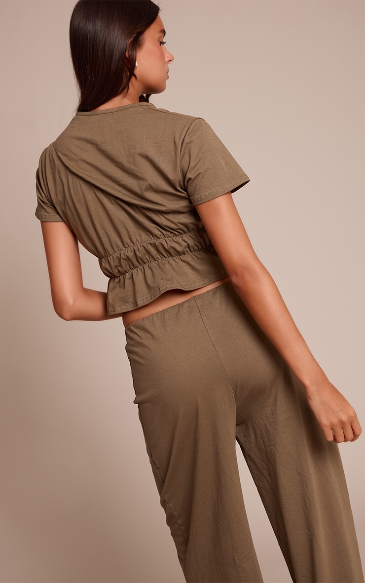 Dark Olive Cotton Ruched Detail Top image 2