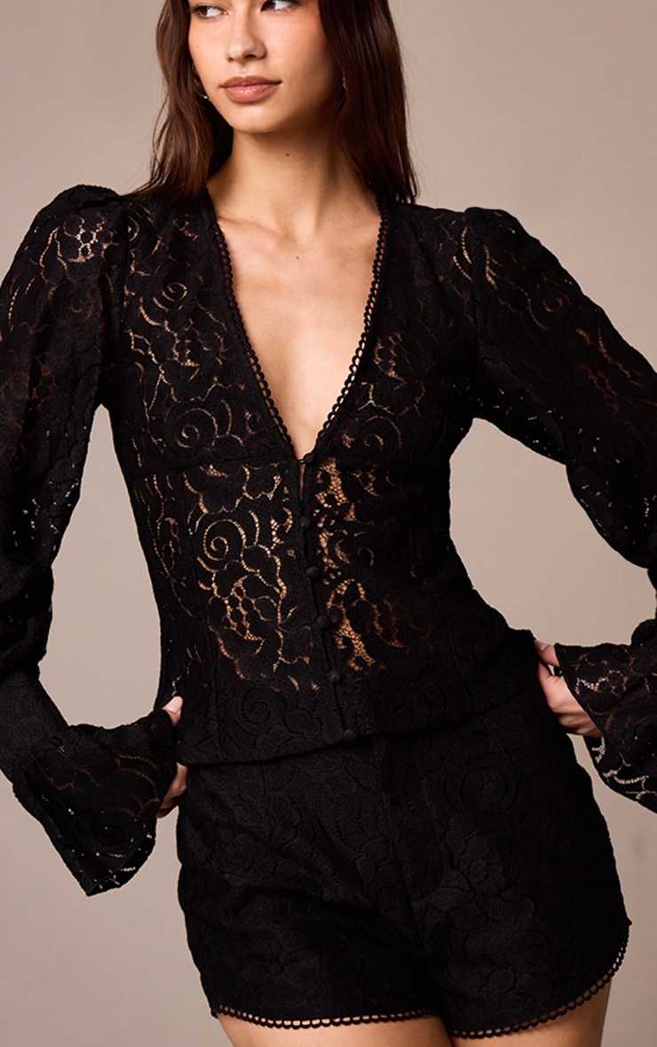 Black Sheer Lace Shorts image 5