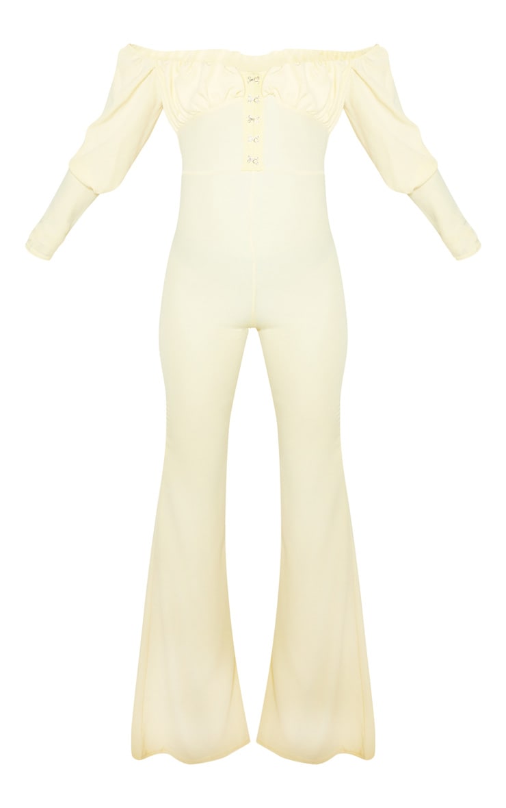 Petite Yellow Long Sleeve Bardot Jumpsuit PrettyLittleThing KSA