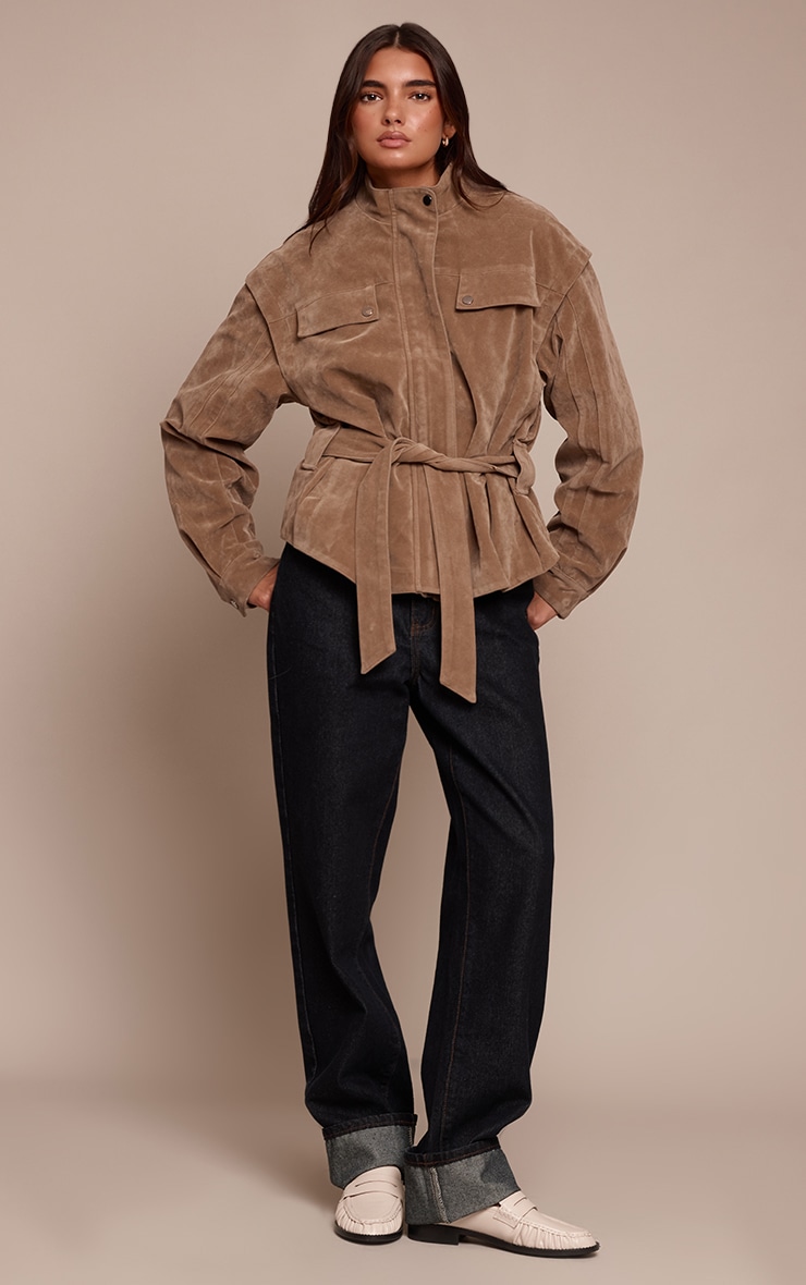 Mushroom Faux Suede Belted Drop Waist Jacket image 3