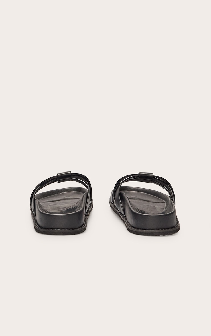 Black Pu Round Toe Weave Chunky Strap Sandals image 3