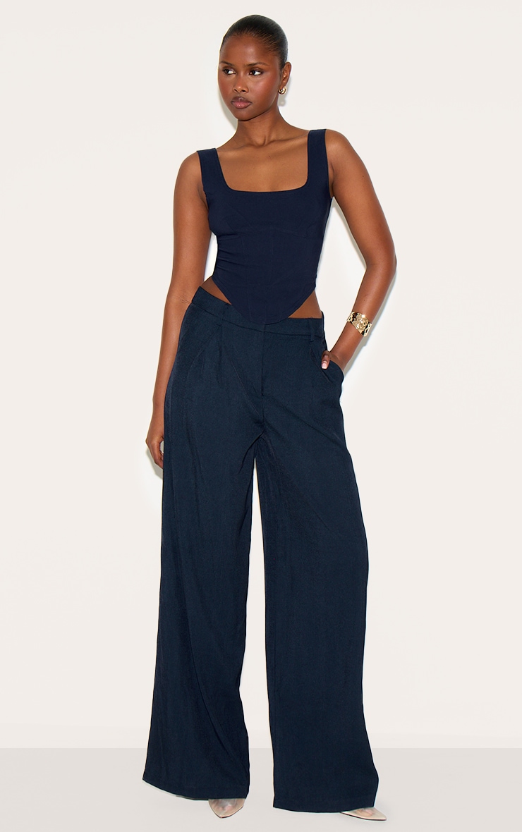 Navy Stretch Woven Square Neck Corset Top image 3
