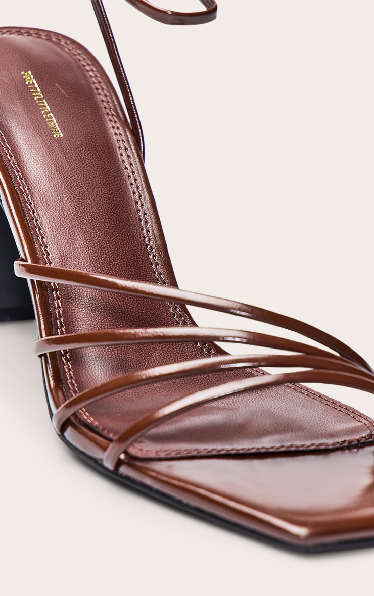 Chocolate Thin Strap Square Toe Slim Block Heeled Sandal image 5