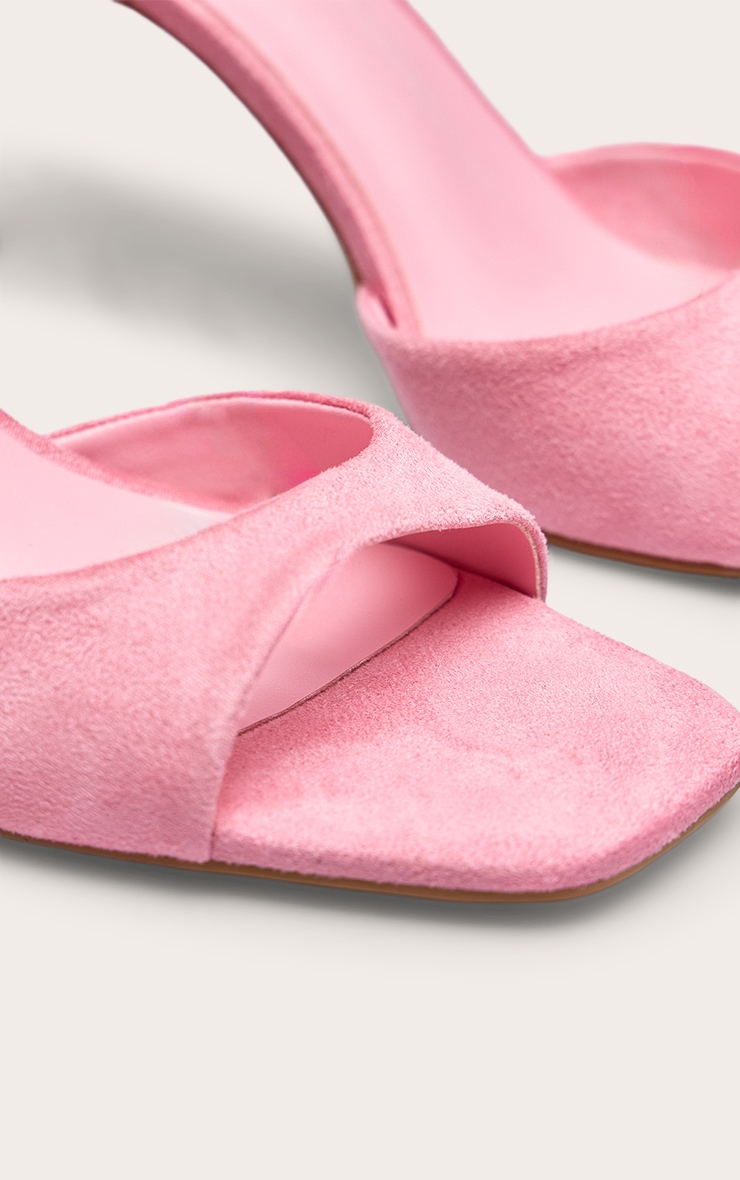 Pink Faux Suede Square Toe Barely There Heeled Sandals image 5