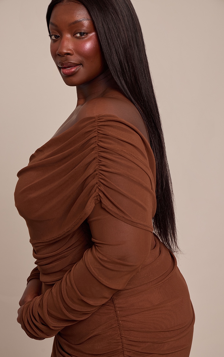 Plus Layered Mesh Asymmetric Long Sleeve Mini Dress image 4