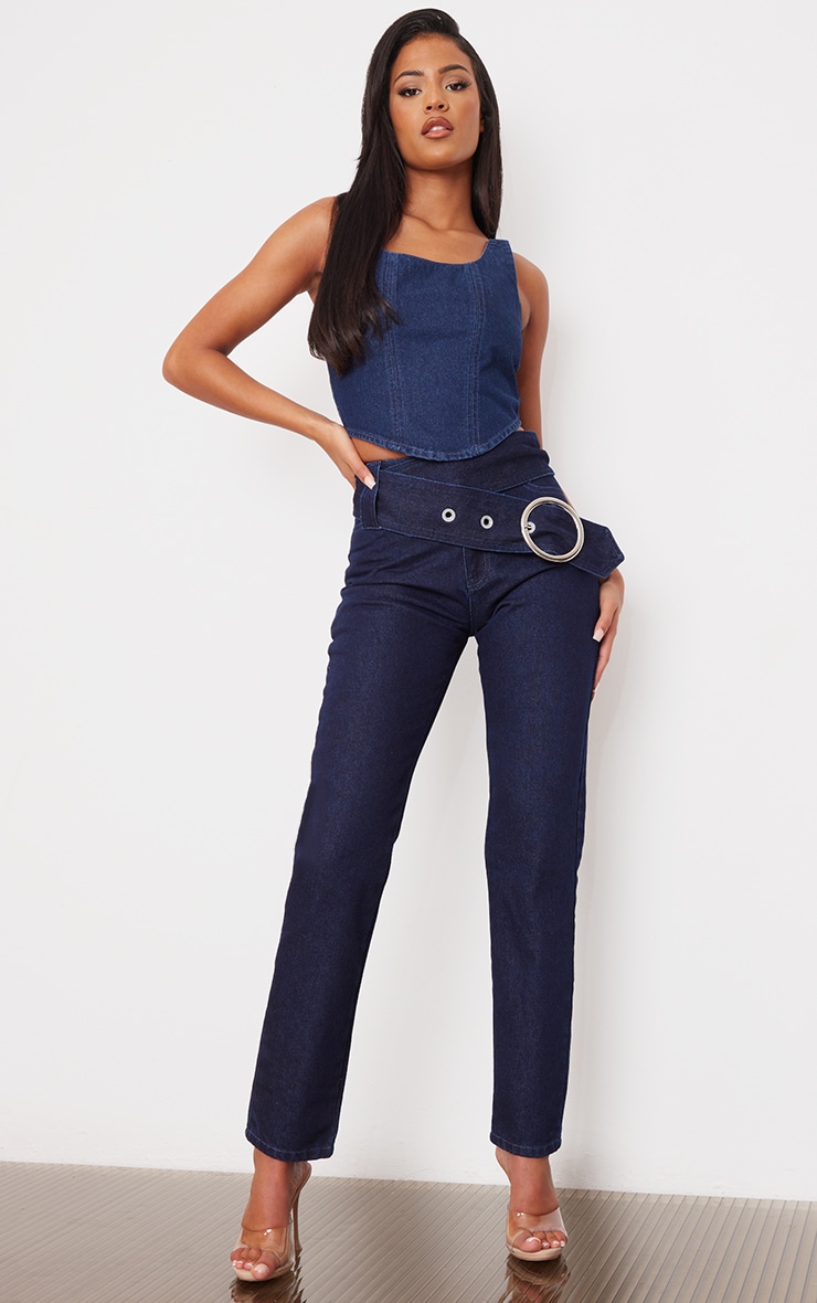 Tall Dark Blue Denim Corset Top Tall PrettyLittleThing AUS
