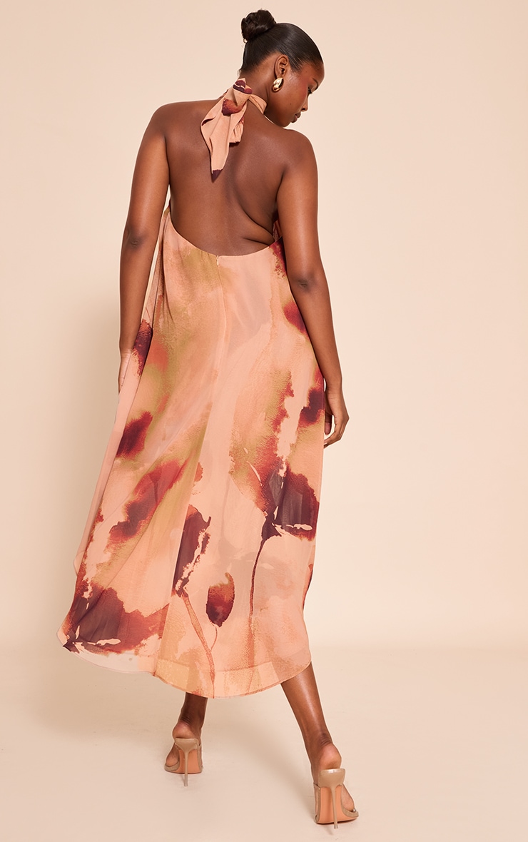 Pink Floral Chiffon High Neck Smock Dress image 2