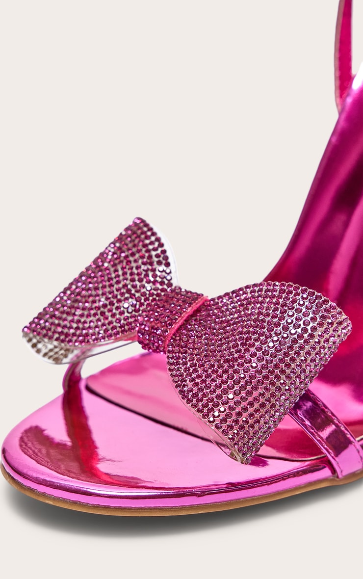 Pink Metallic Diamante Bow Heeled Sandals | Footwear