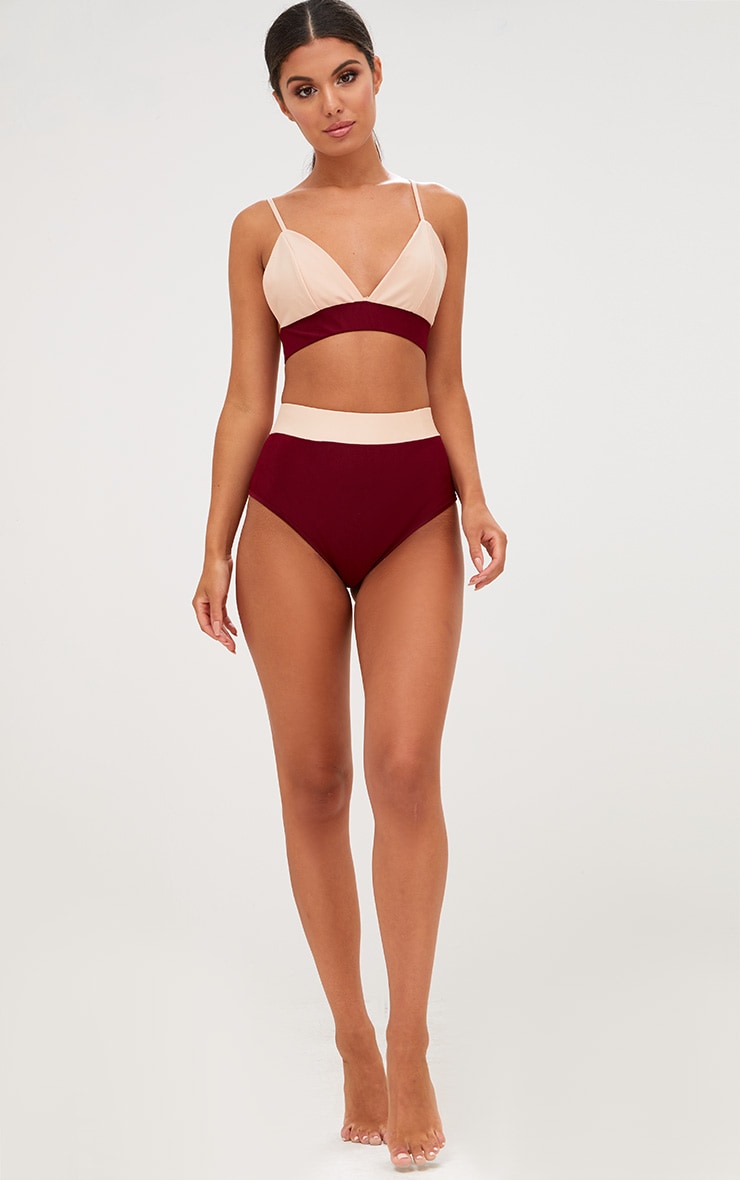 Burgundy Contrast Bikini Top. Swimwear PrettyLittleThing