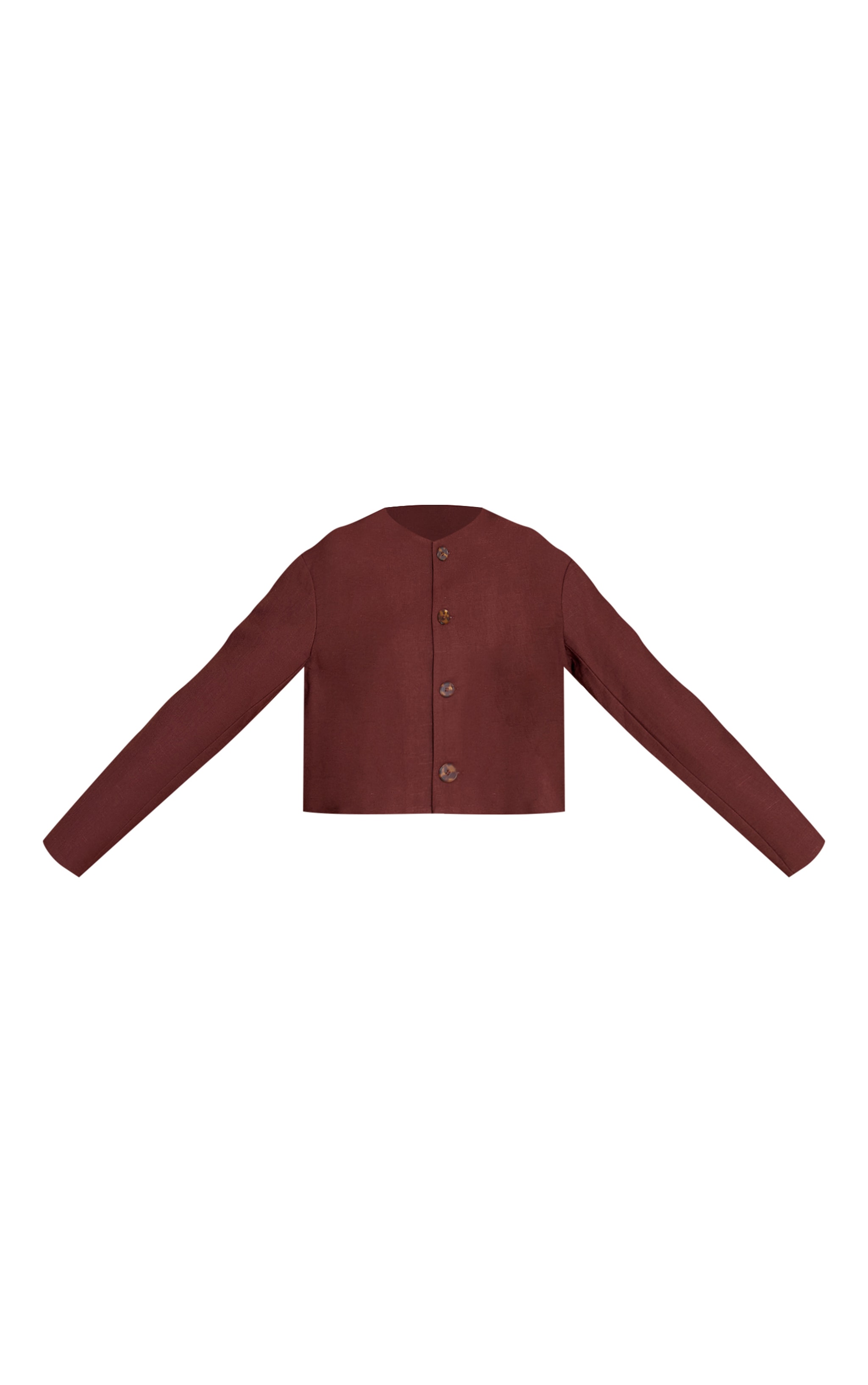 Chocolate Linen Look Boxy Button Up Jacket image 5