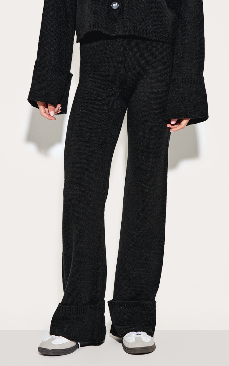 Black Turn Up Hem Knit Pants image 2