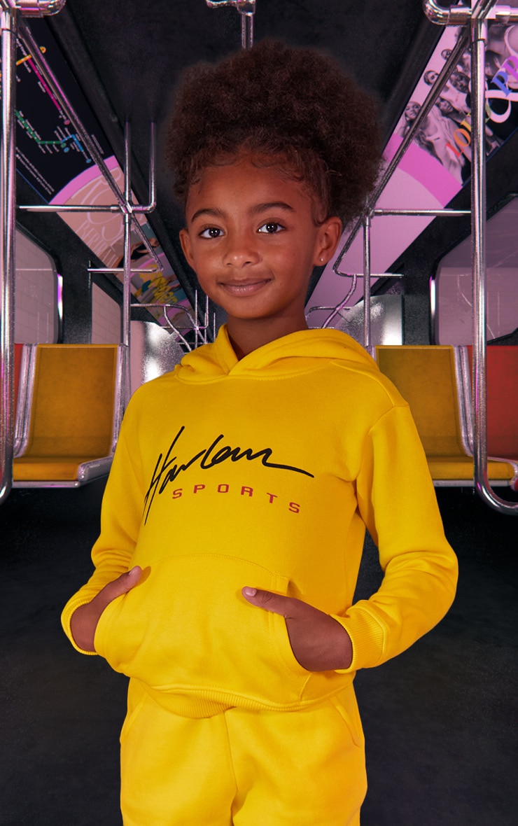 Kids Yellow Printed Oversized Hoodie image 6