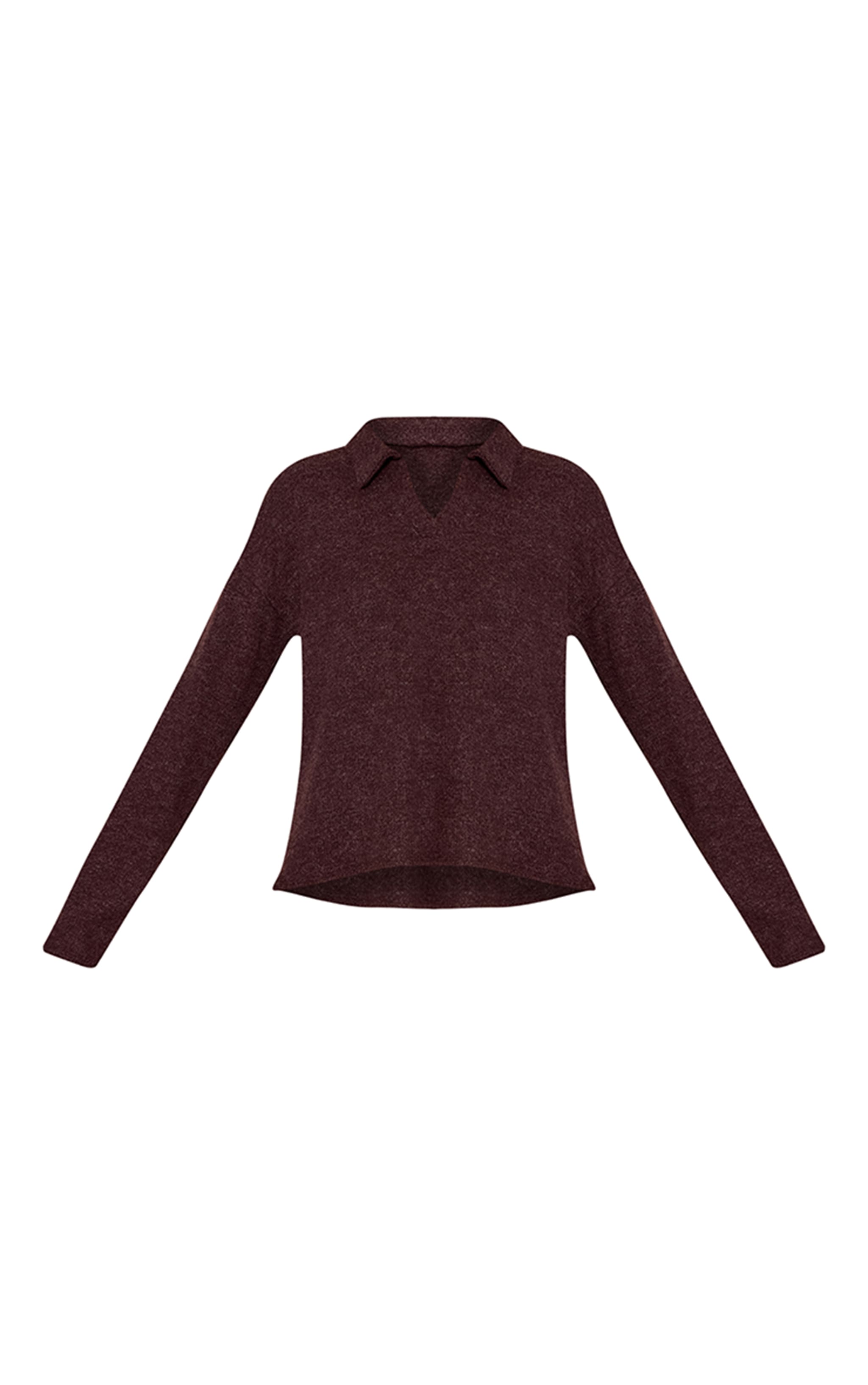 Brown Wool Rib Collar Detail Long Sleeve Slouchy Top  image 5