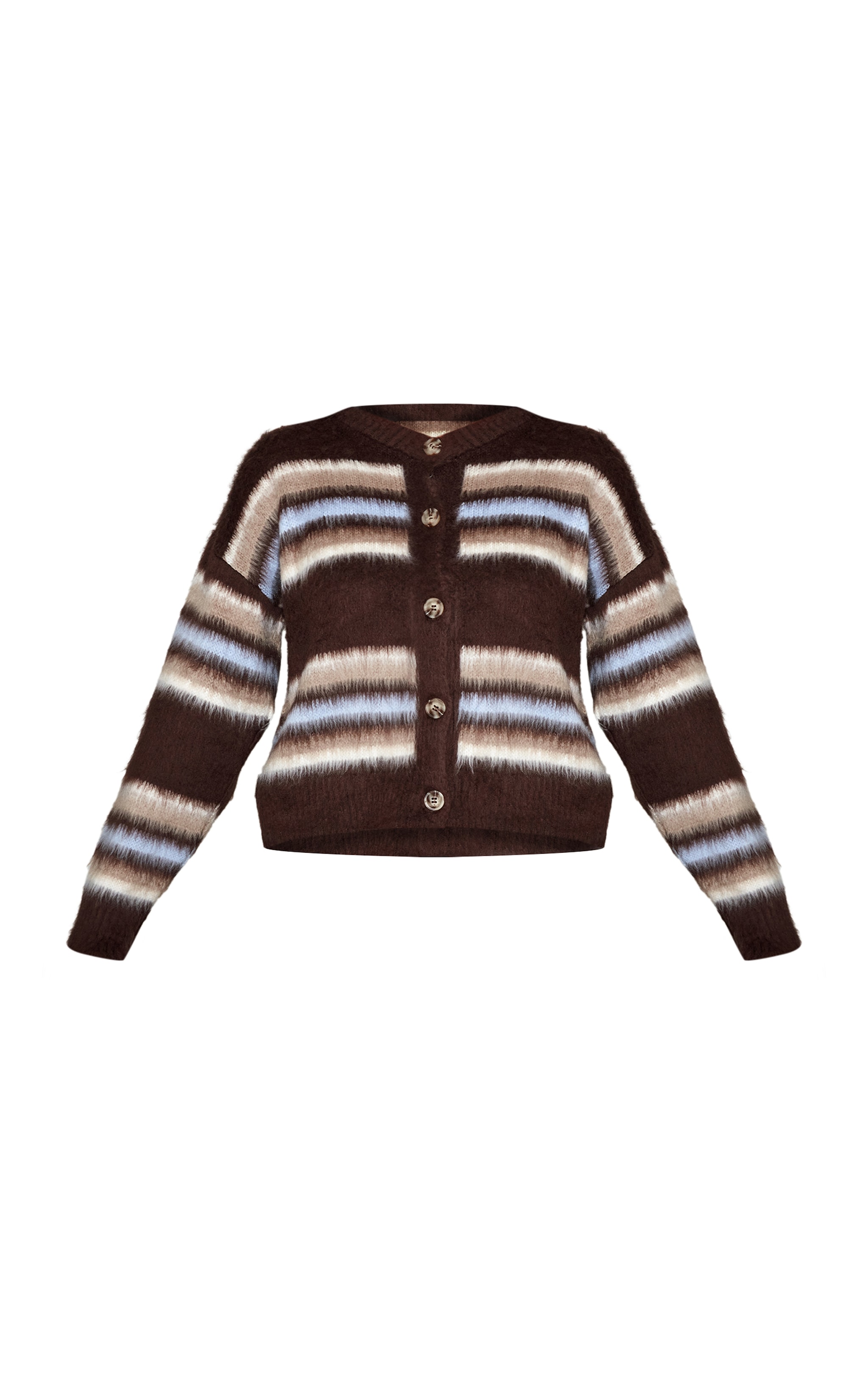 Chocolate Striped Brushed Knit Cardigan image 5