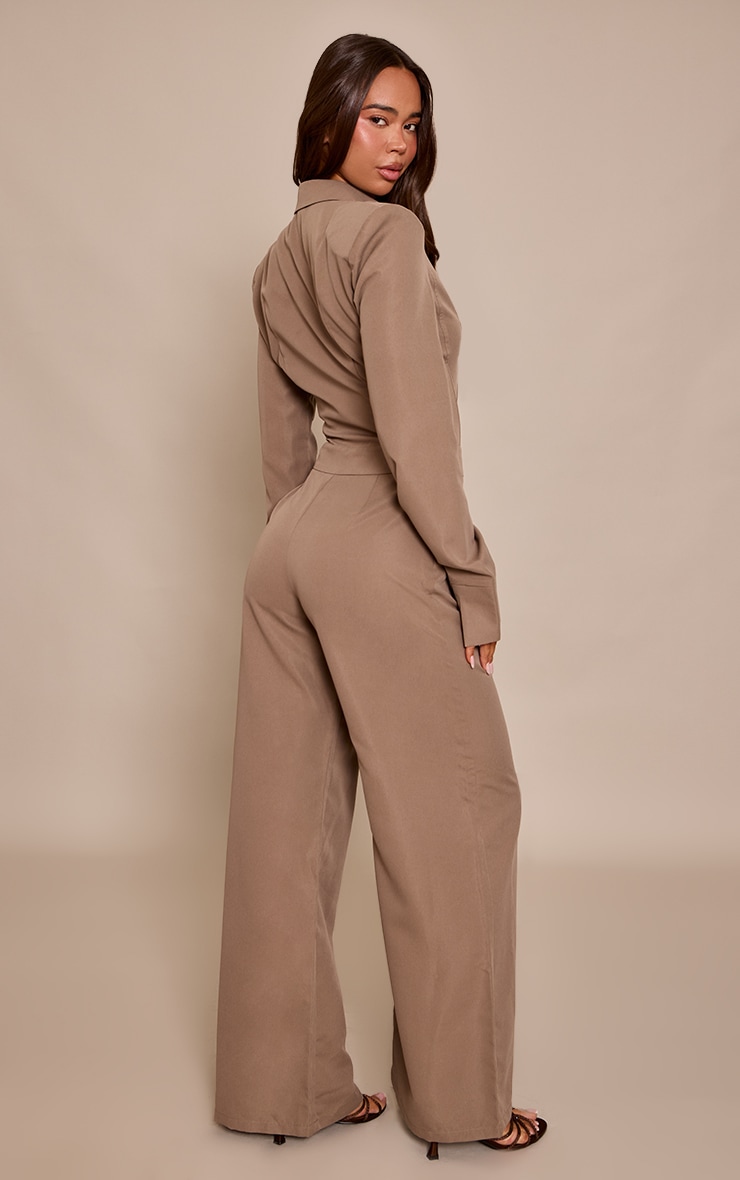 Mushroom Woven Button Detail Long Sleeve Jumpsuit image 2