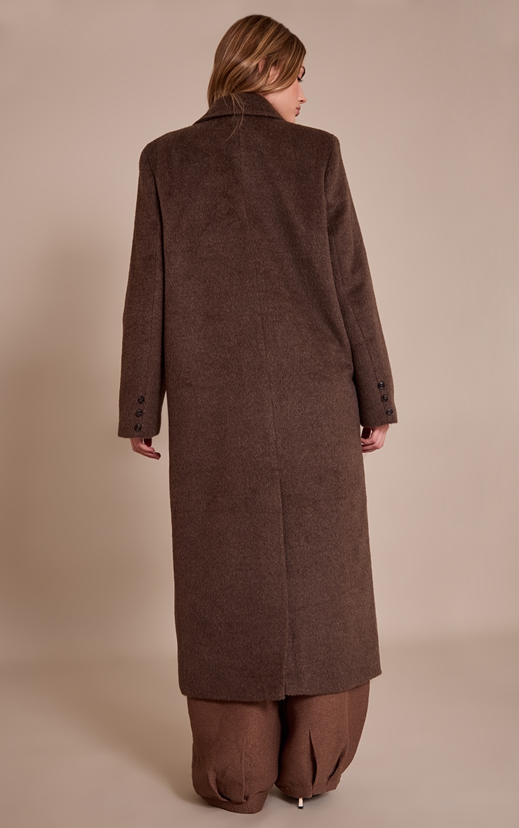 Chocolate Structured Double Breasted Wool Look Maxi Coat image 2