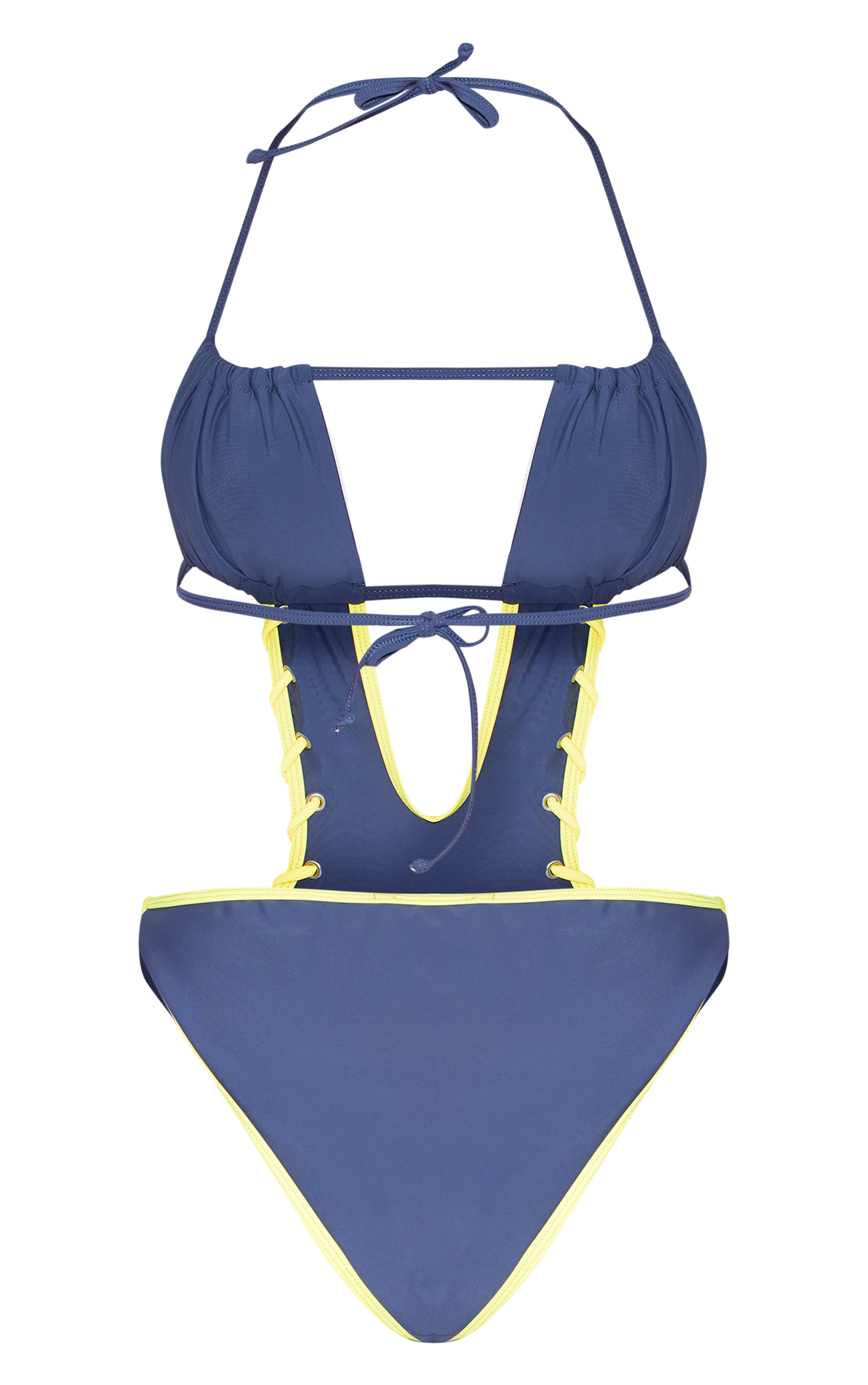 Slate Grey Contrast Stitch Cut Out Bandeau Swimsuit image 6