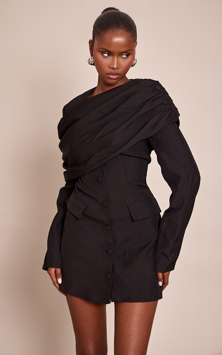 Black Tailored Sash Detail Blazer Dress