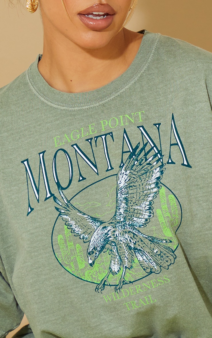 Khaki Montana Logo Oversized Washed T Shirt image 4